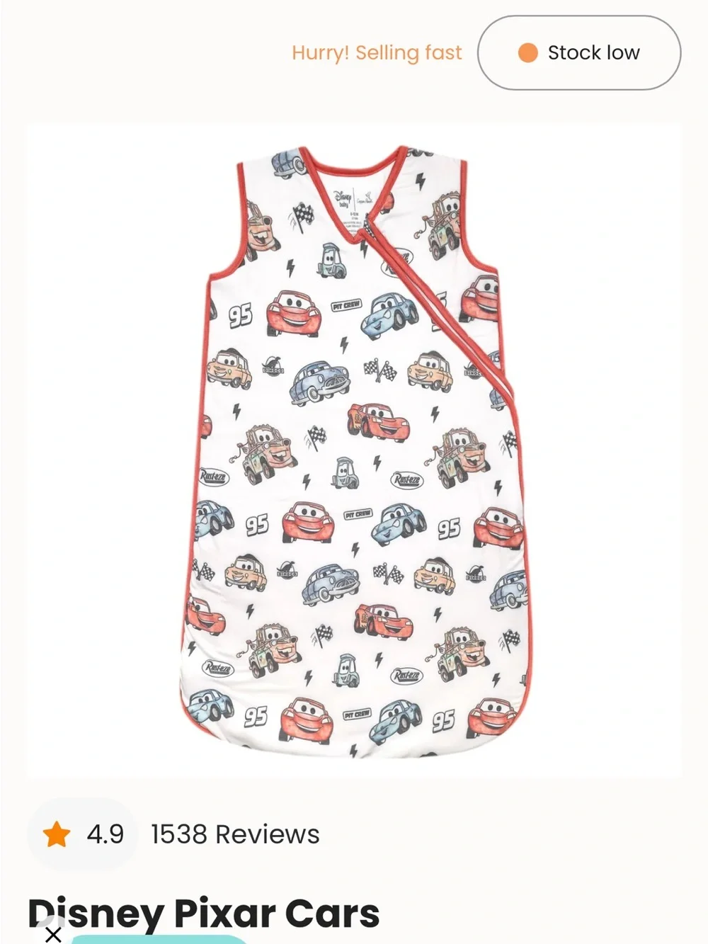 Disney Pixar Cars Sleep Sack 18-24M